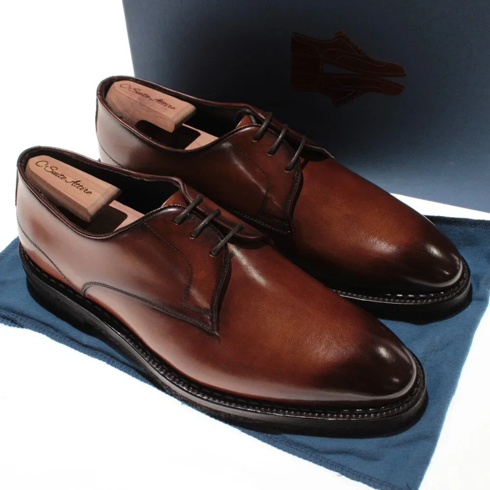 Di Bianco NWB Derby Dress Shoes Size 9 US in Brown Leather Made in Italy